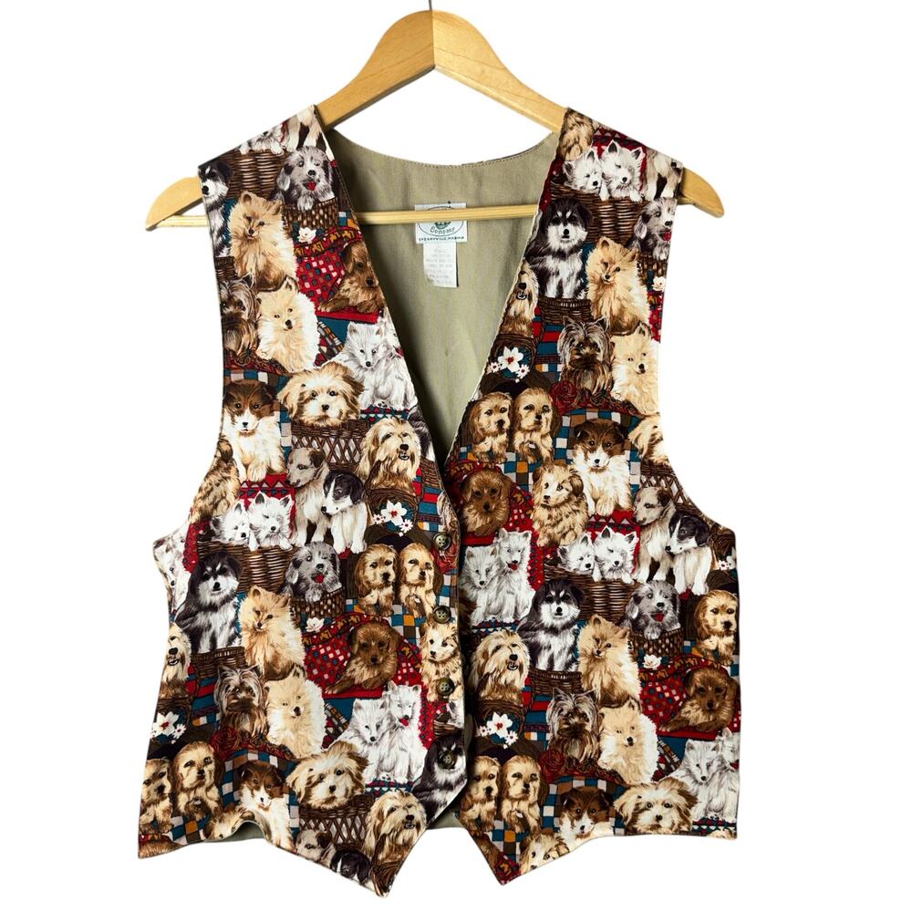 Vintage Faith Mountain Vest Dog Print Graphic Made in USA Women’s Size Medium